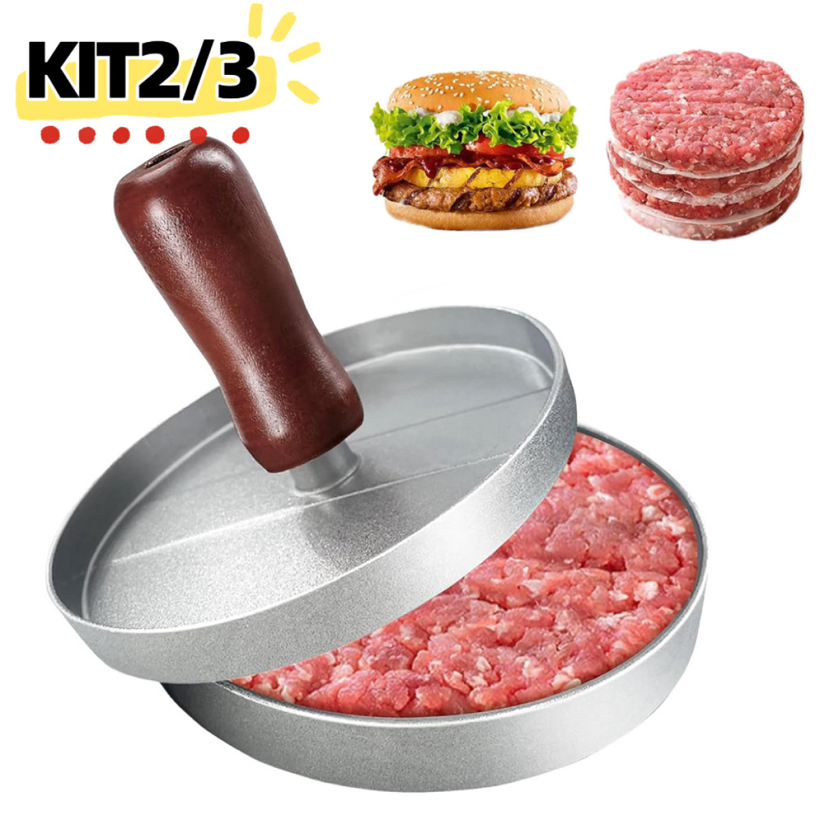 Forma Modelador De Fazer Hambúrguer /Frigideira Antiaderente 3 em 1 com Divisórias Caseiro Fácil E Rápido-Forma