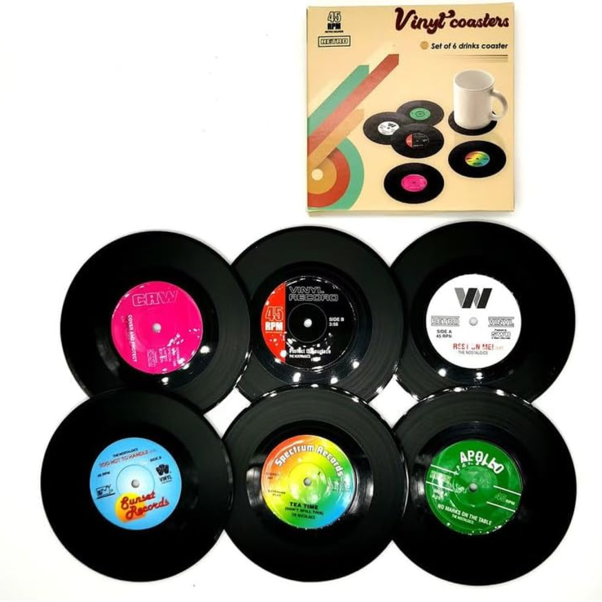 Porta-copos de vinil retrô engraçados com reprodutor, porta-copos de música para amantes de música, decoração de casa, presentes de aniversário