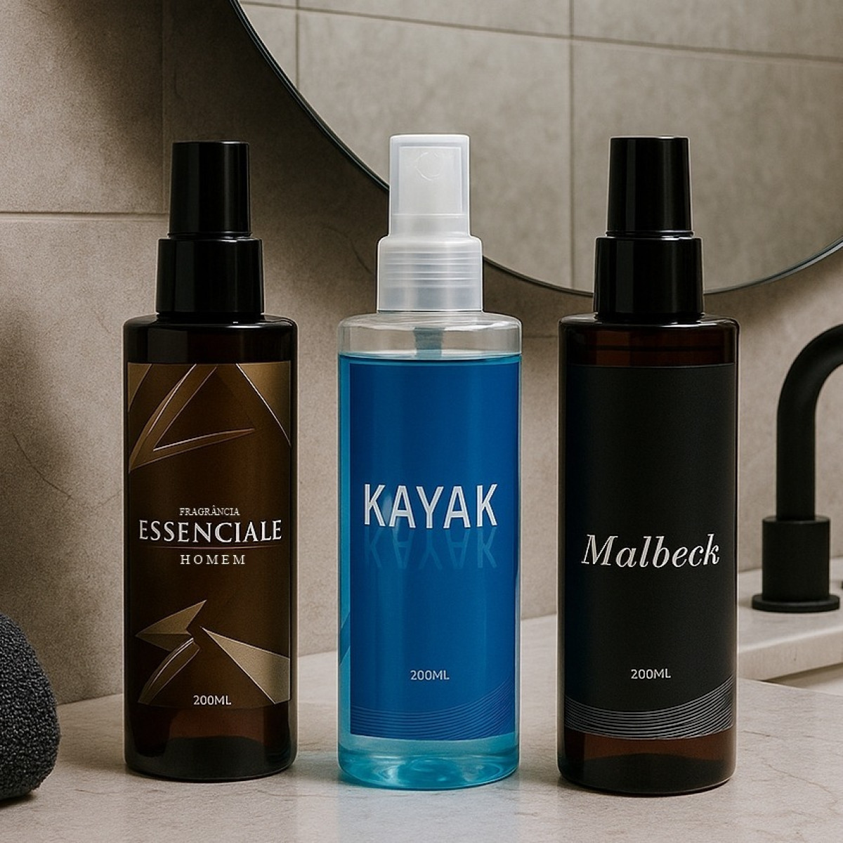 Kit Masculino 3 Body Splash  Essenciale + Kayak + Malbec 200ml cada