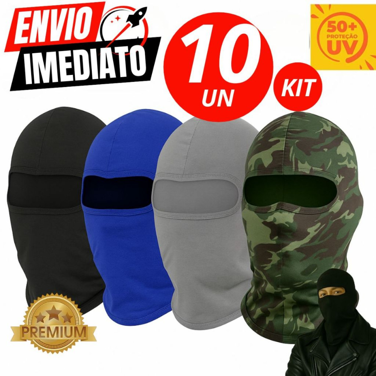 Kit 10 Touca Ninja Balaclava Motoqueiros Militar Tatica Frio Máscara Moto proteção solar raios UV 50+ térmica