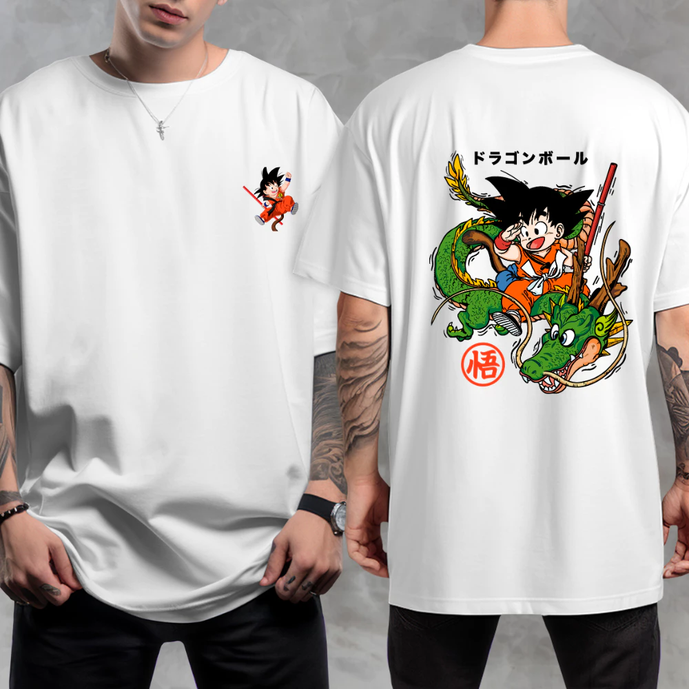 Camisa Camiseta Masculina Algodão Estampada Dragon Ball Goku e Shenlong