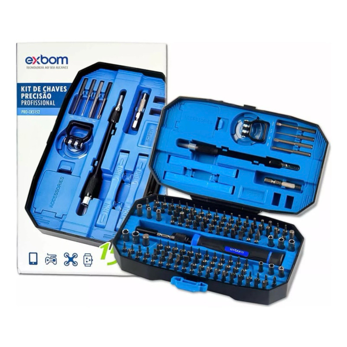 Kit 152 em 1 Chaves de Precisão  para Manutenção em Celular e Tablet
