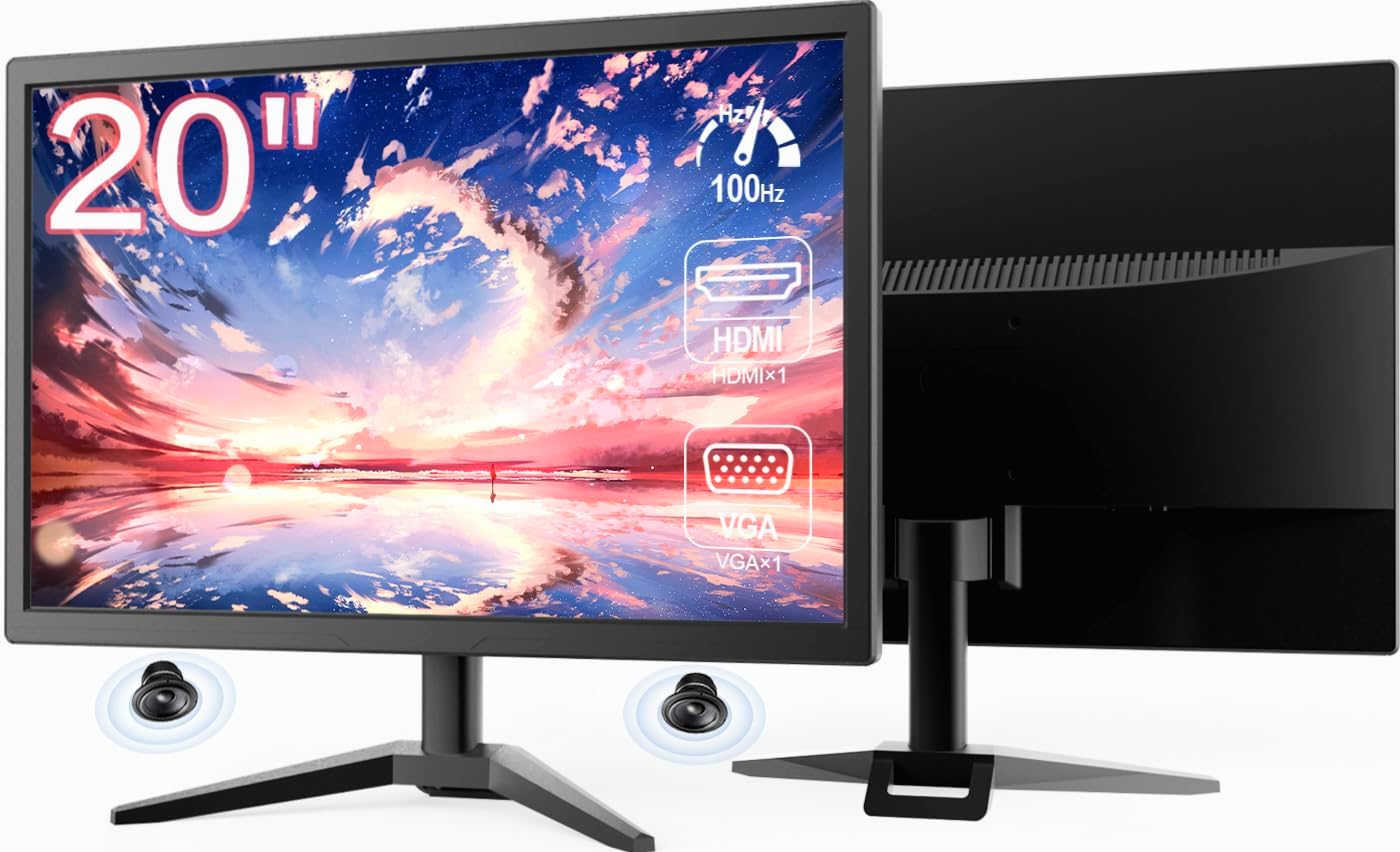 Monitor Gamer LED 20 Polegadas pc, 1440x900 HD, 75Hz, Alto-falantes Integrados, HDMI/VGA/3.5mm, Tempo de Resposta 5ms