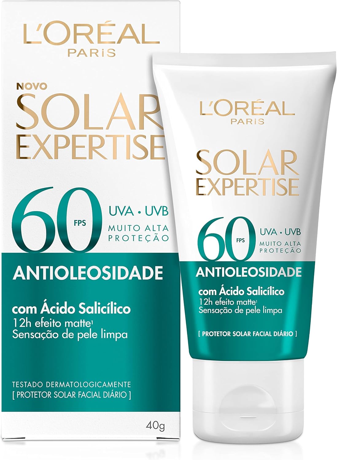 L'Oréal Paris Solar Expertise Protetor Solar Facial Antioleosidade FPS60 Efeito Matte com Ácido Salicílico, Alta Proteção de Amplo Espectro