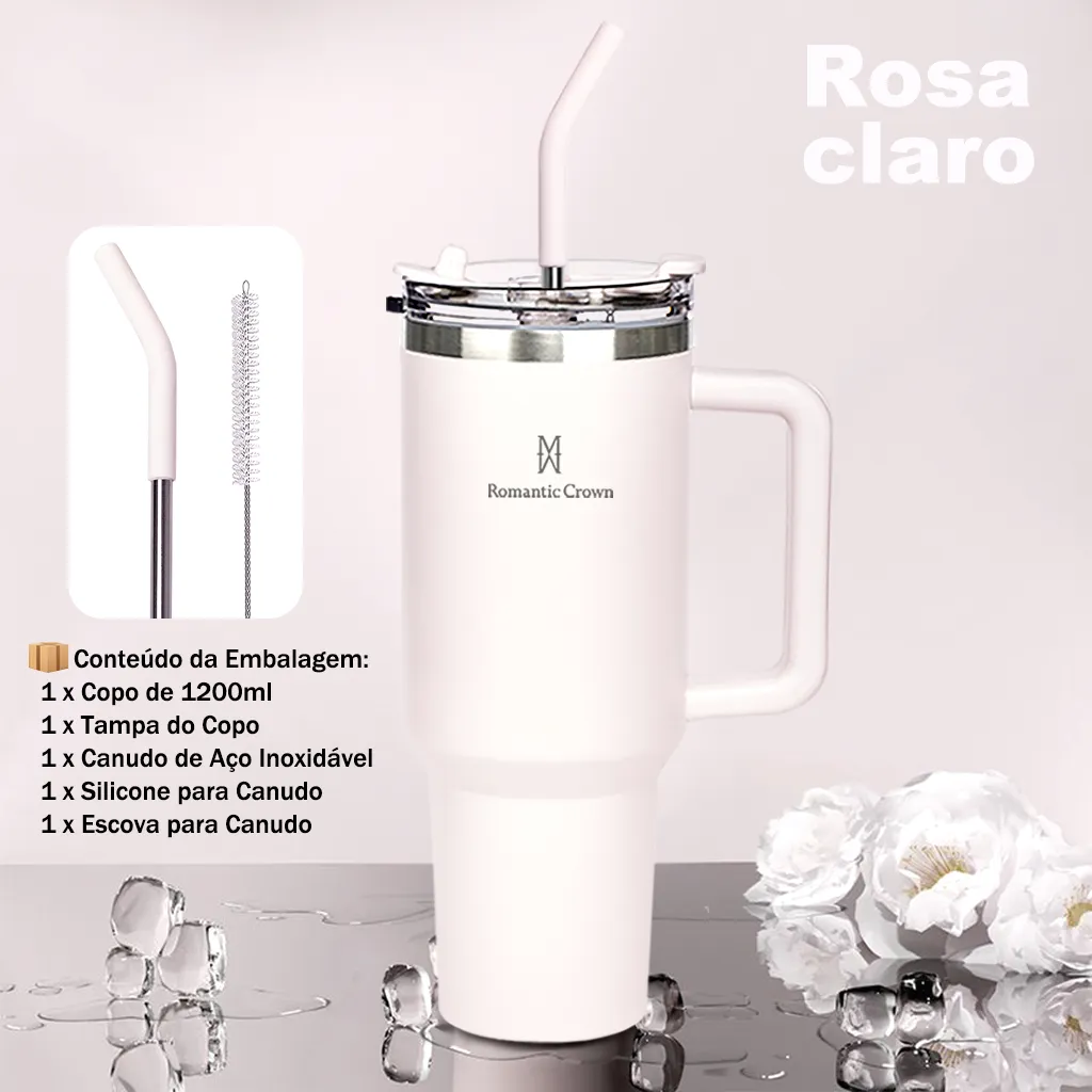 Copo Térmico Gigante 1,2l Inox Com Tampa E Inox Canudo