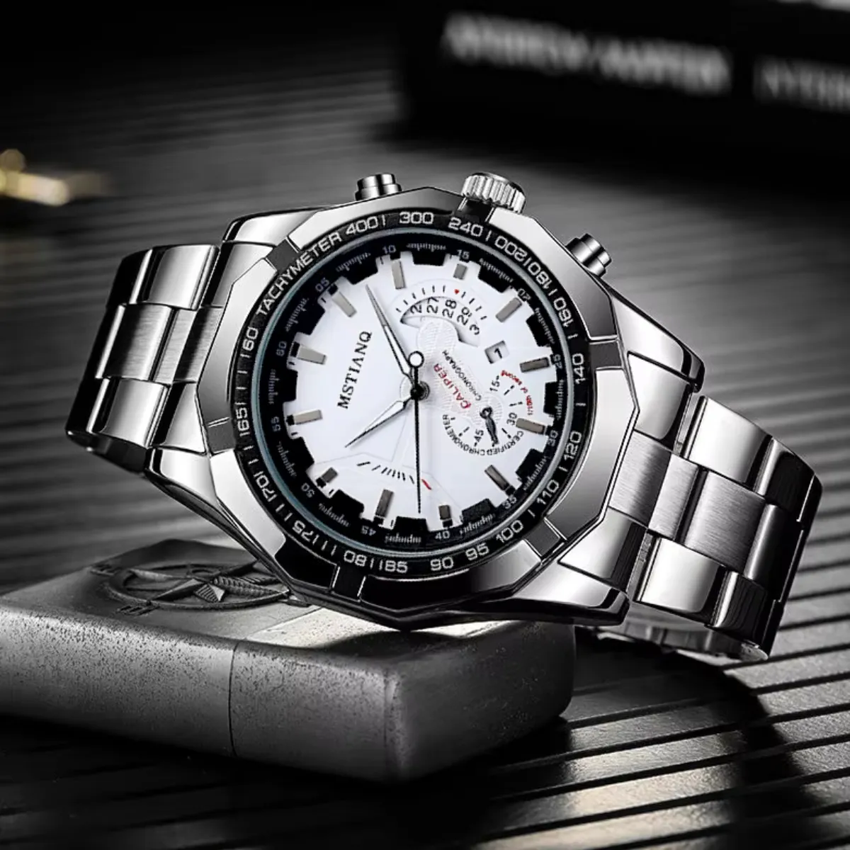 Relógio Masculino Pulseira Aço Mstianq 46mm Quartzo