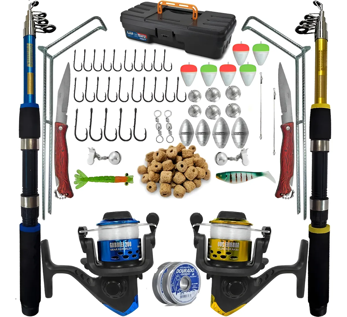 KIT vara de pesca completa 2 vara 2 molinete e itens