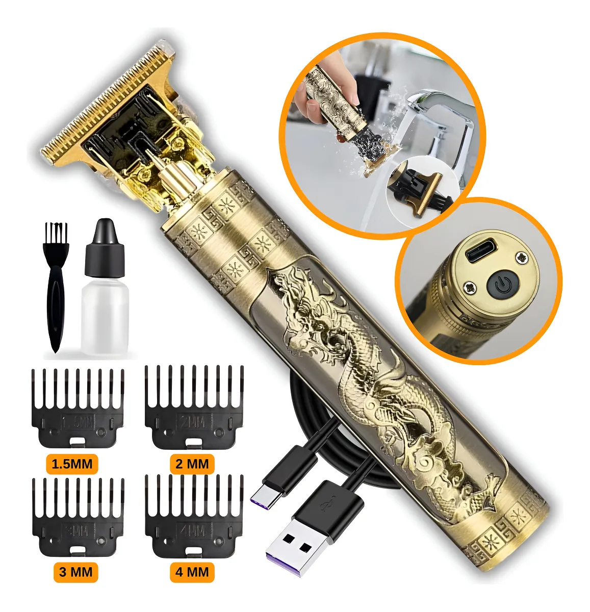 Maquina Maquininha De Cortar Cabelo Barbeador Eletrico Aparador De Pelos Acabamento Dragão Buda Prof