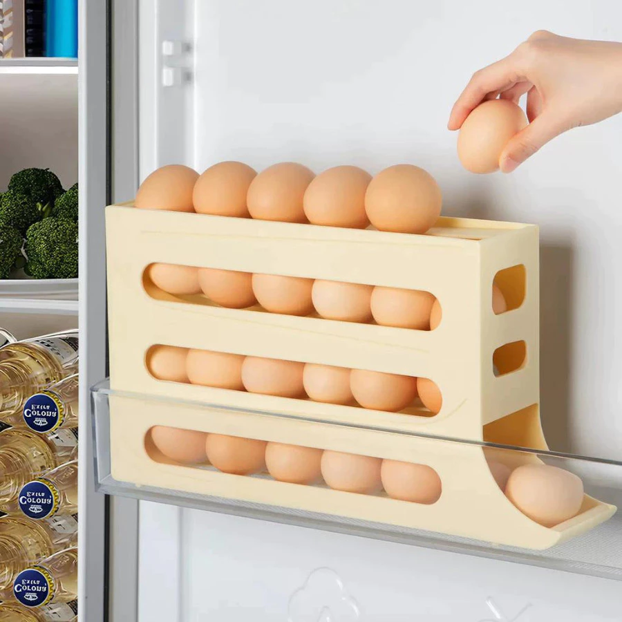 Porta Ovos 4 Andares Rolante em Plástico para Geladeira Organizador 20 a 30 Ovos
