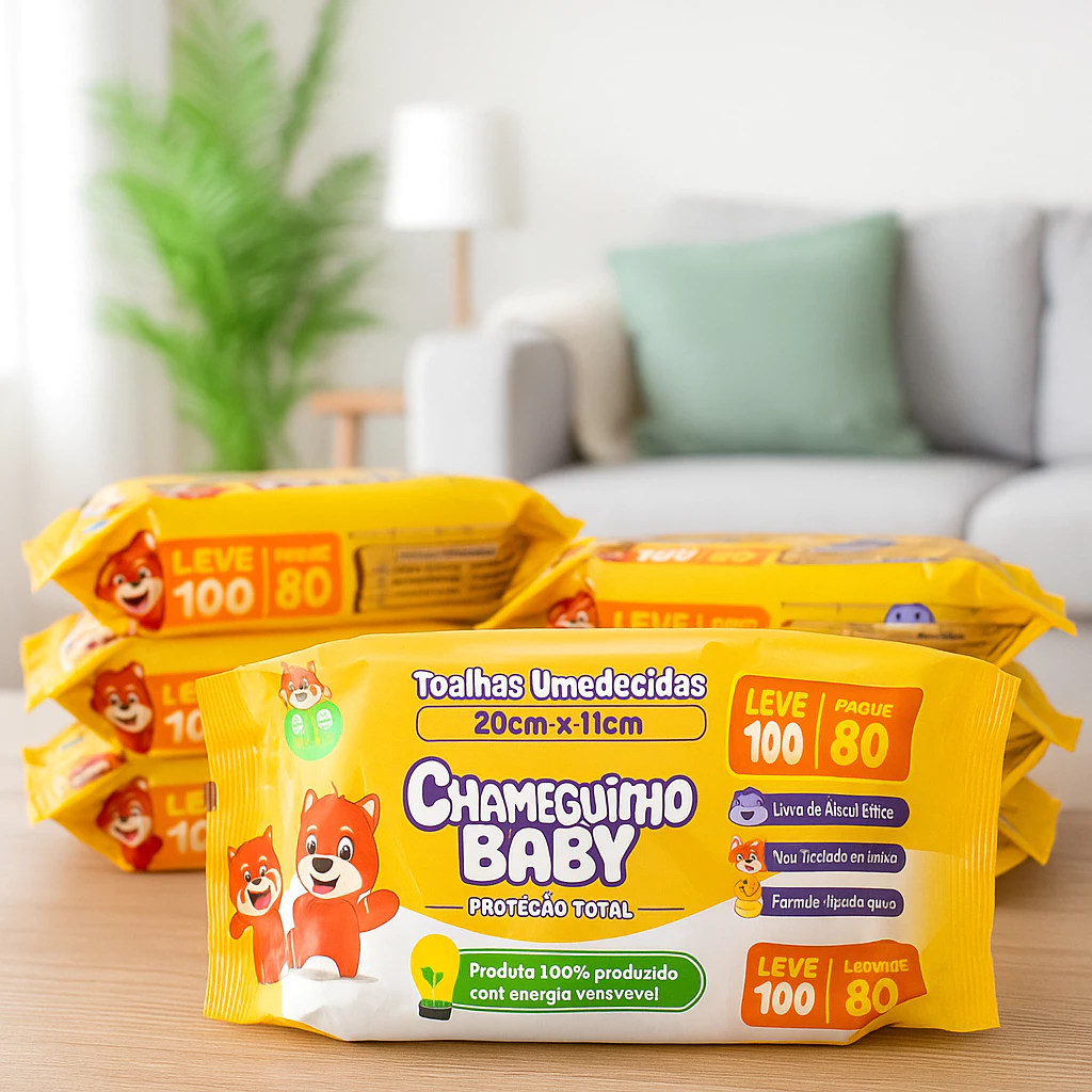 1200 Toalhas Umedecidas 12 Pacotes - Chameguinho Baby Neném Menina Menino