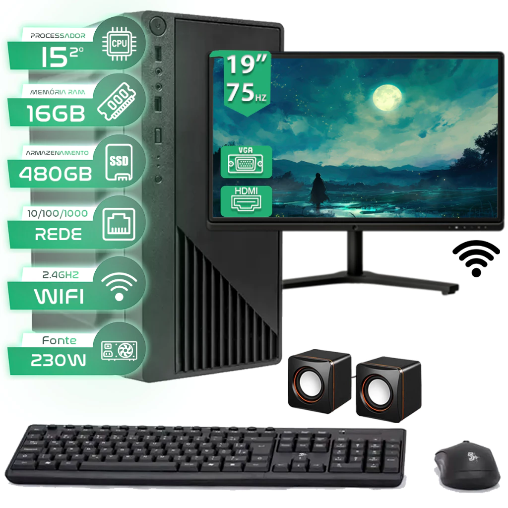 Computador Completo Intel Core I5 16gb Ssd 480gb Monitor 19