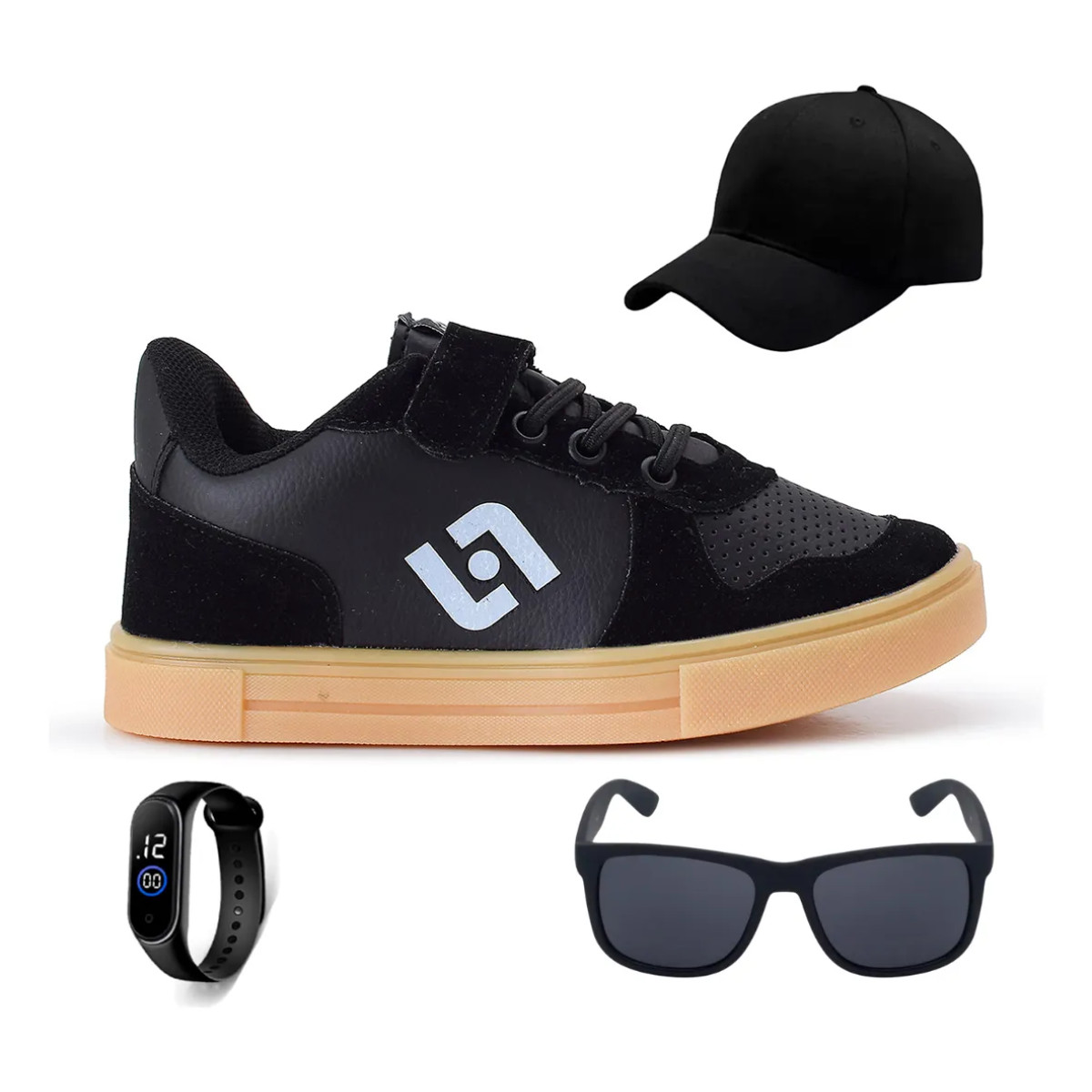 Kit Tenis Infantil Casual Street + Bone Oculos E Relogio