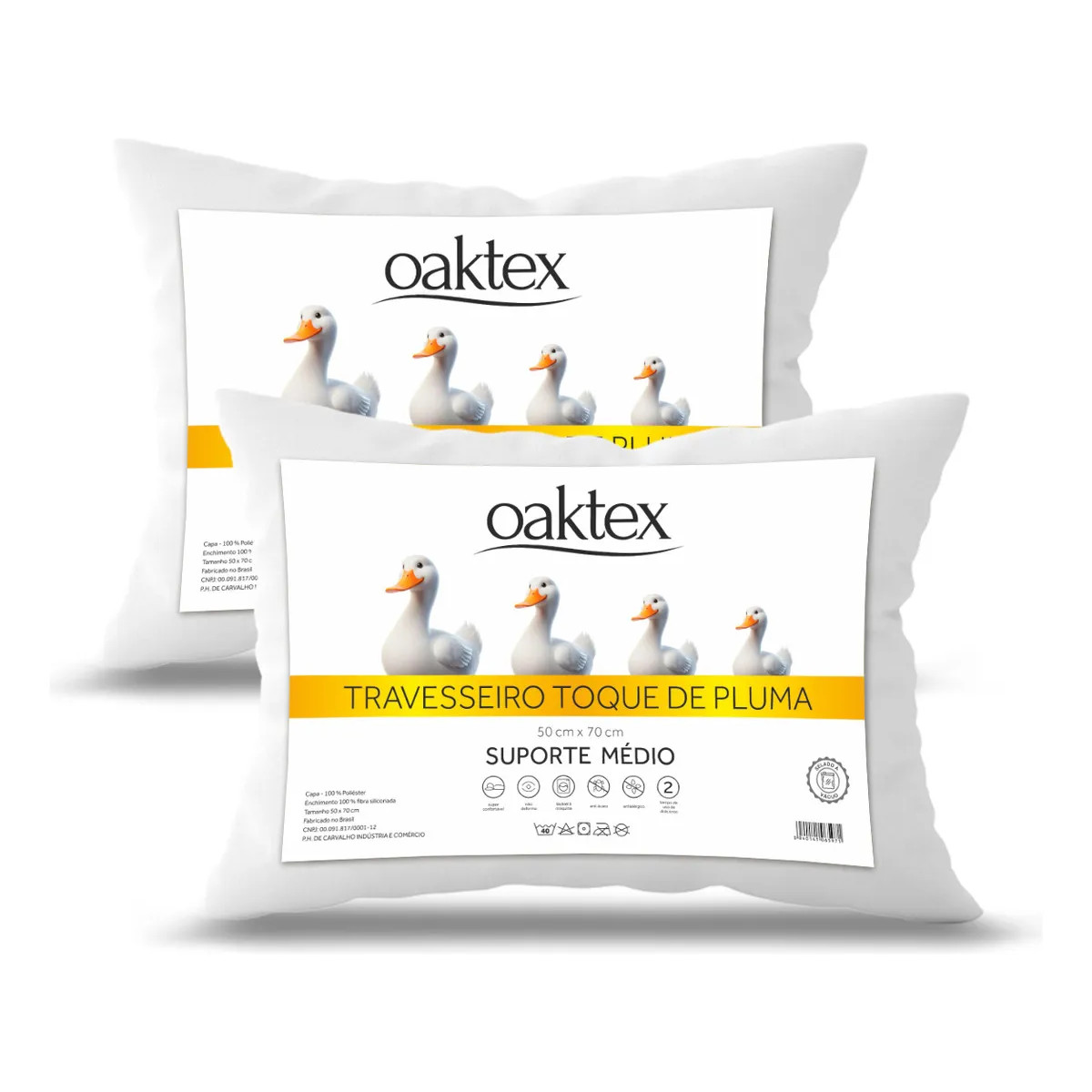 Kit 2 Travesseiros50x70- Toque De Pluma- Médio- Antialérgico
