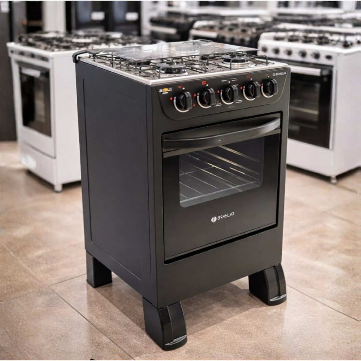Fogão New Sirius 4 Bocas Manual Mesa em Inox Forno Easy Clean Braslar