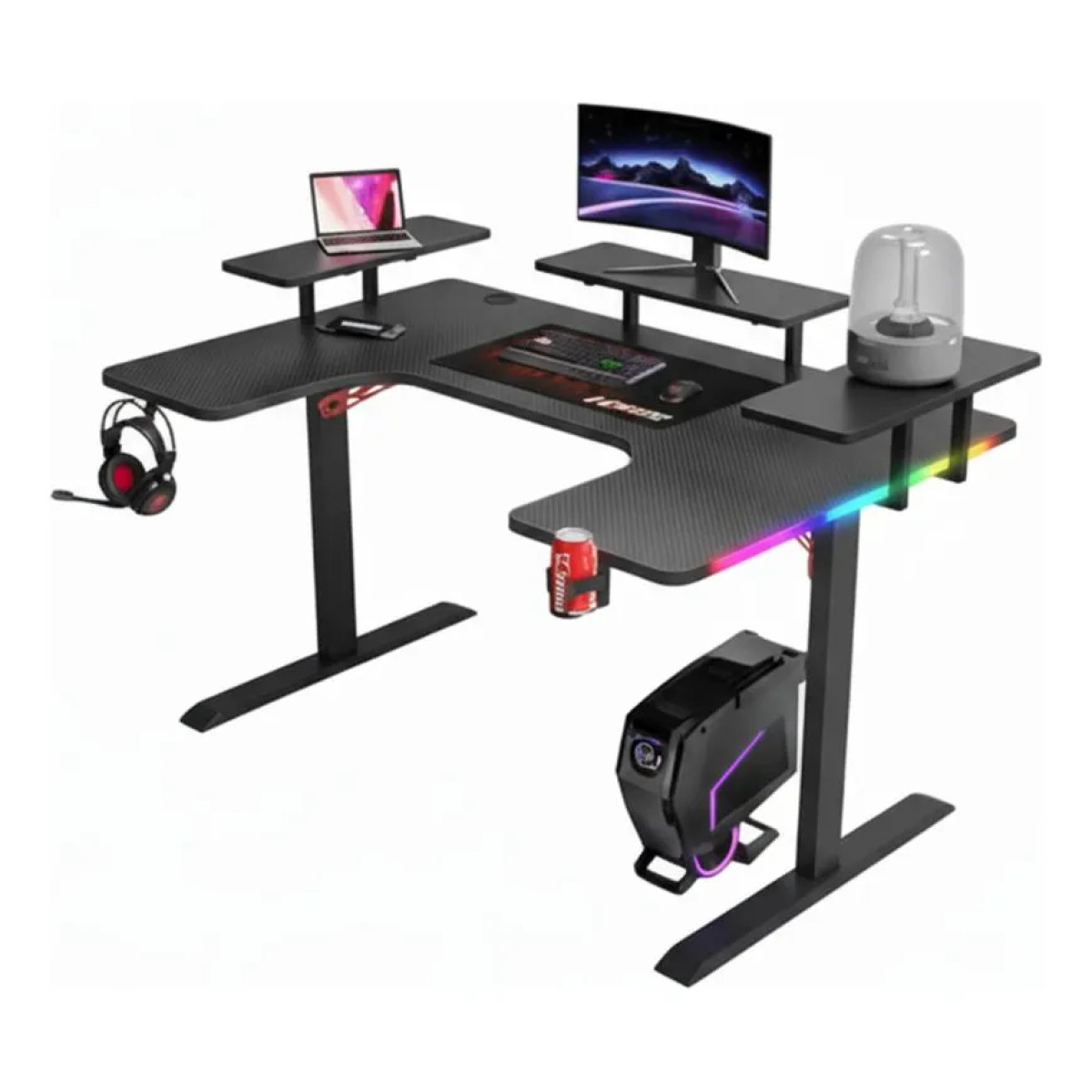 Mesa Gaming Rgb Moderna Tampo Espaçoso Para Até 3 Monitores