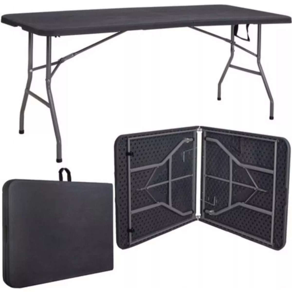 MESA PORTATIL DOBRÁVEL 6 LUGARES IDEAL PARA CAMPING OU JARDIM, VIRA MALETA COM ALÇA 1.80 METROS E SUPORTA ATÉ 100KG