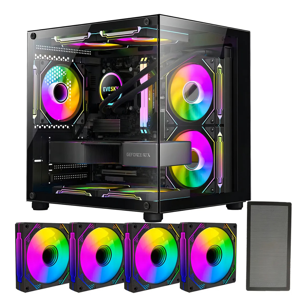 Gabinete Gamer Hayom Aquário Com 4 Cooler Fan Led RGB