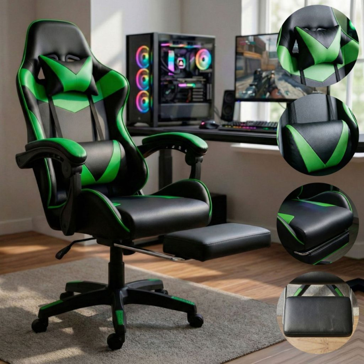 Cadeira Gamer Escritório Ergonômica Reclinável Em Couro Confortável Com Apoio Para Pés