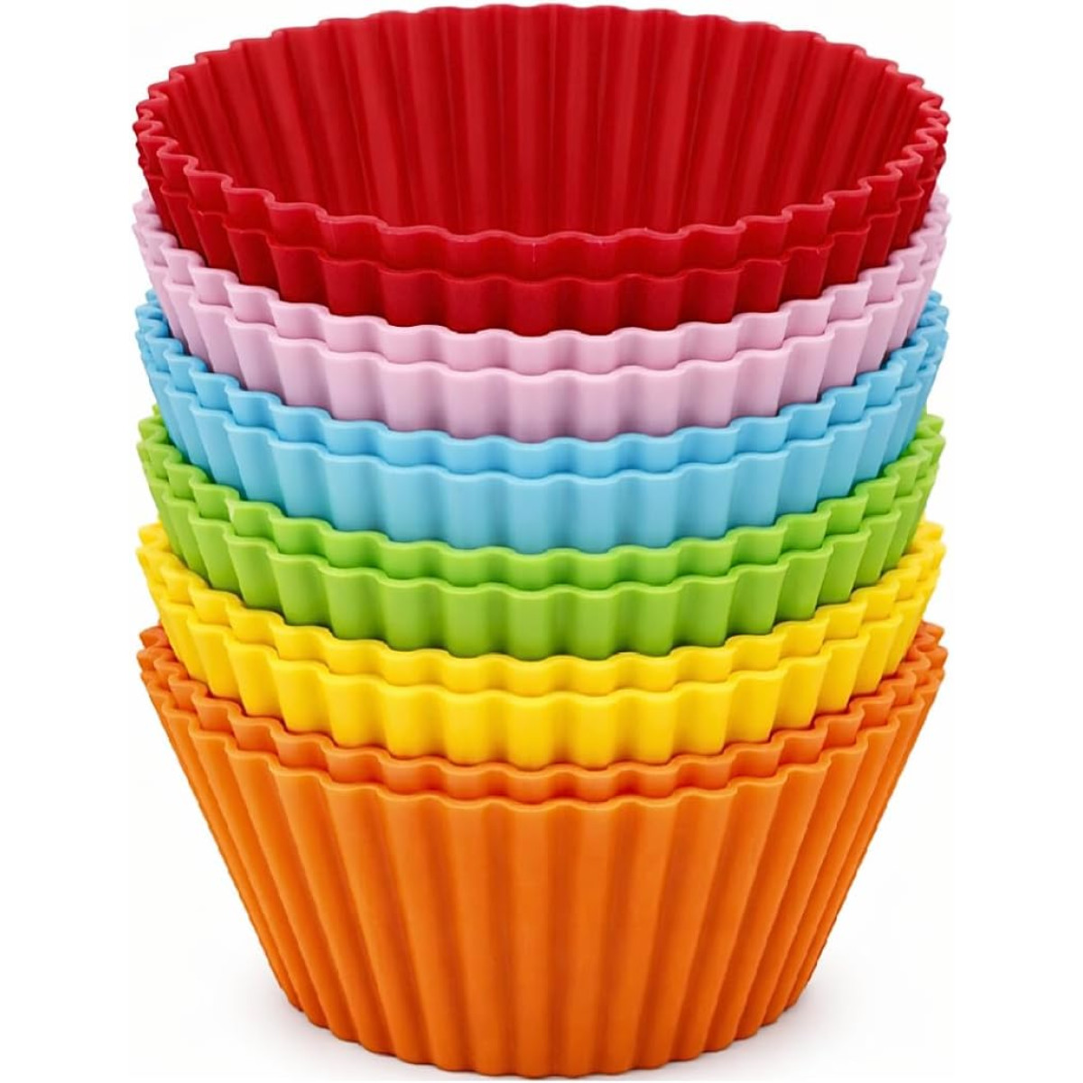 Kit 12 Formas de Silicone para Cupcake, Muffin, Bolinho, Assadeira, Air Fryer, Cores Variadas, Resistente a Temperatura, Forminhas, Livre de BPA